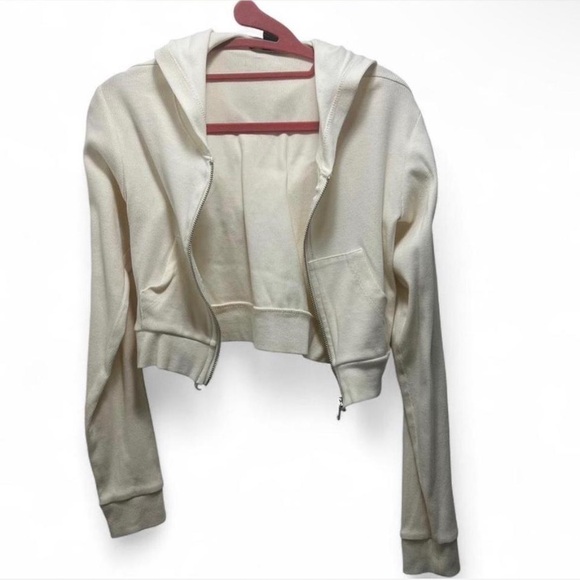 Forever 21 Cream Cropped Zip-Up Ribbed Hoodie - Picture 2 of 6